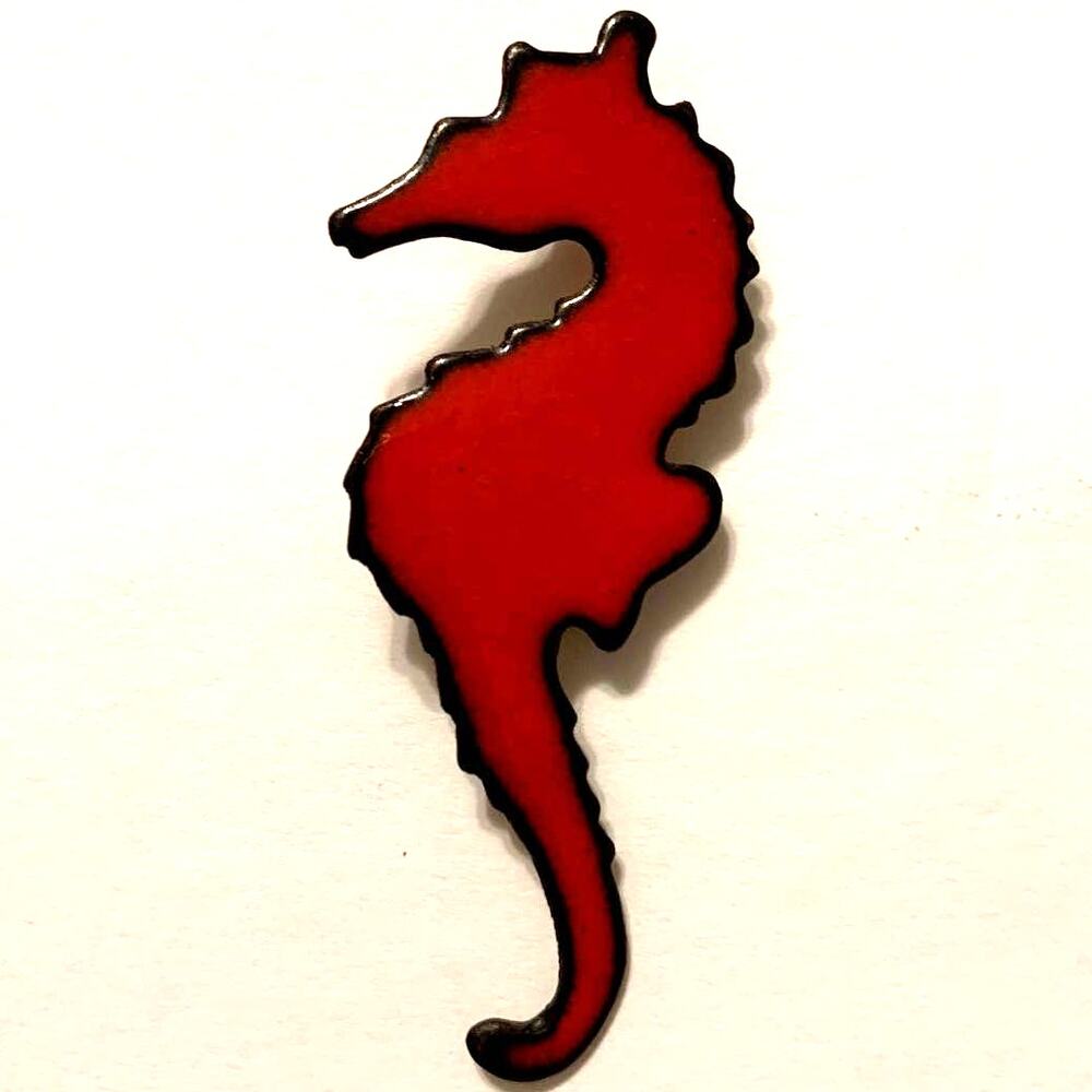 Vintage MCM Enamel on Copper Seahorse‎ Brooch